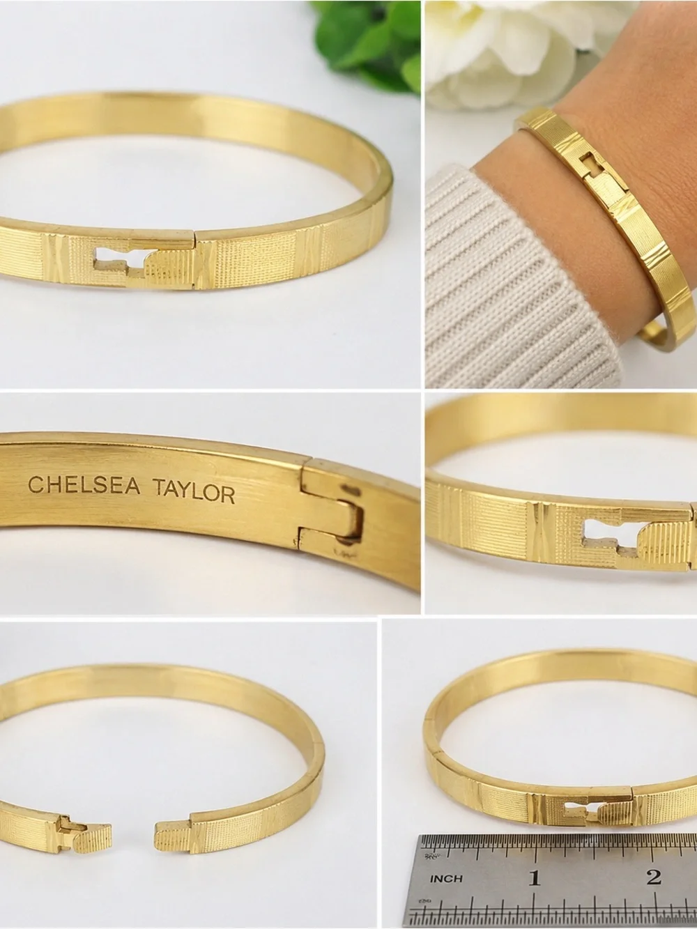 Chelsea Taylor Gold Tone Satin Finish Bangle Bracelet Minimalist Vintage Women’s